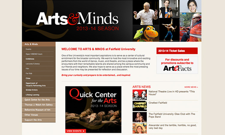 Fairfield University Arts & Minds website